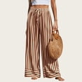 thumbnail image 2 of VV AVEORS Women'S Palazzo Pants 2026 Summer Striped Satin Wide Leg High Waisted Flowy Casual Lounge Sweatpants Pockets Brown XL, 2 of 8