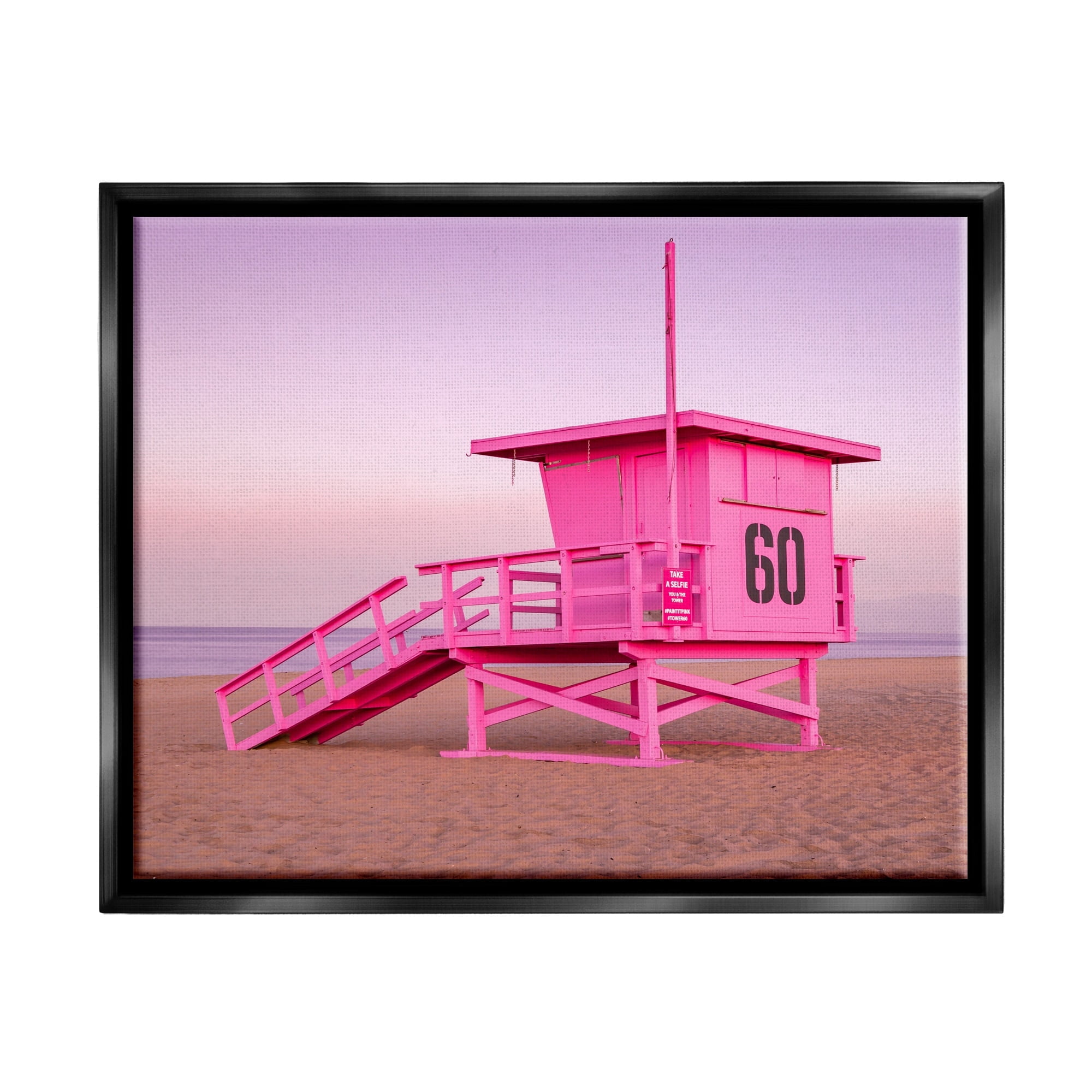 Stupell Industries Pink Beach Shack Photography Purple Sky Coast Photograph Metallic Gold Floating Framed Canvas Print Wall Art, Design by Jeff Poe Photography