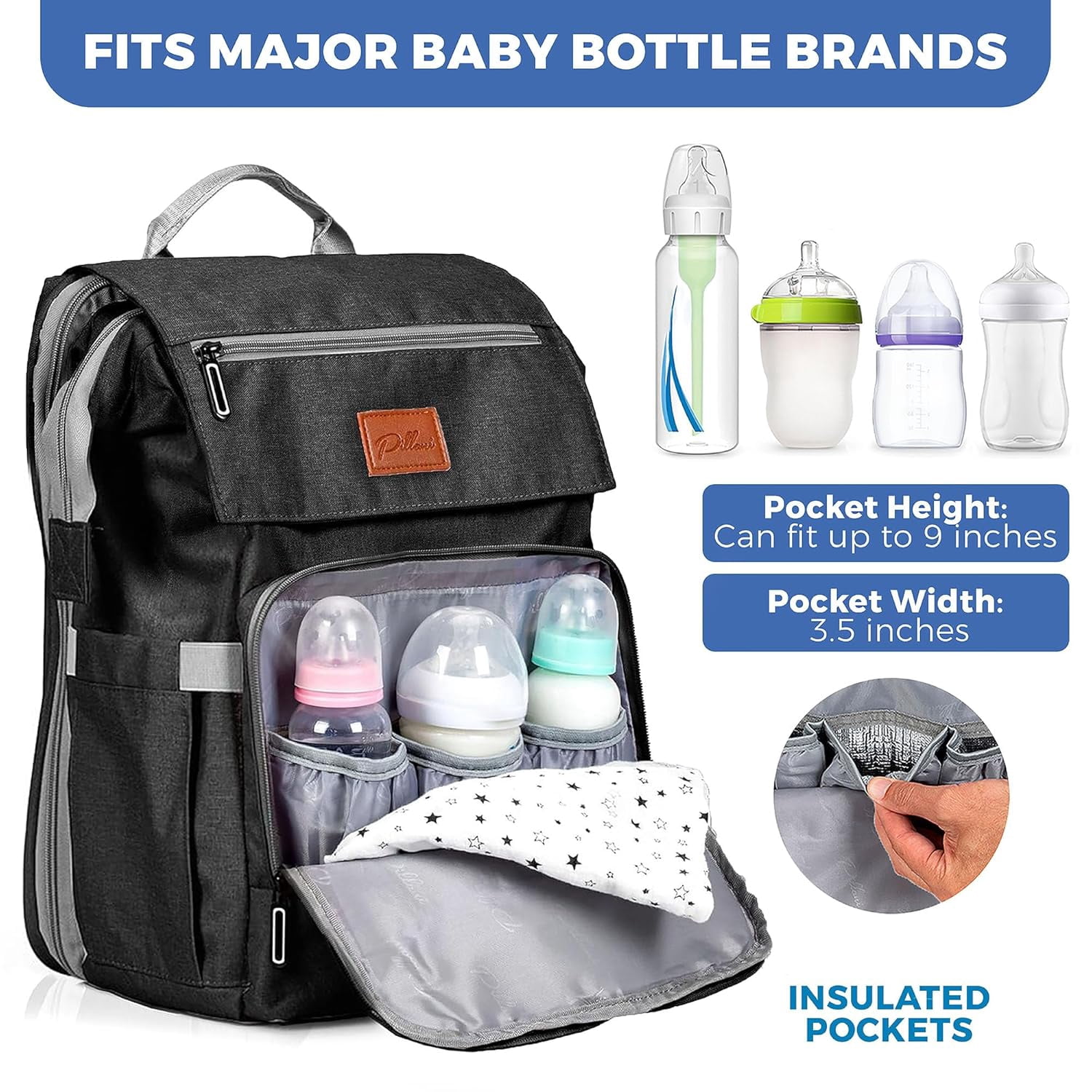PILLANI Baby Diaper Bag Backpack - Large Bag for Boys & Girls, Waterproof Diaper Backpack - Travel Diaper Bags w/Changing Pad, Baby Registry Search & Shower Gifts - Essentials Must Haves Newborn Stuf