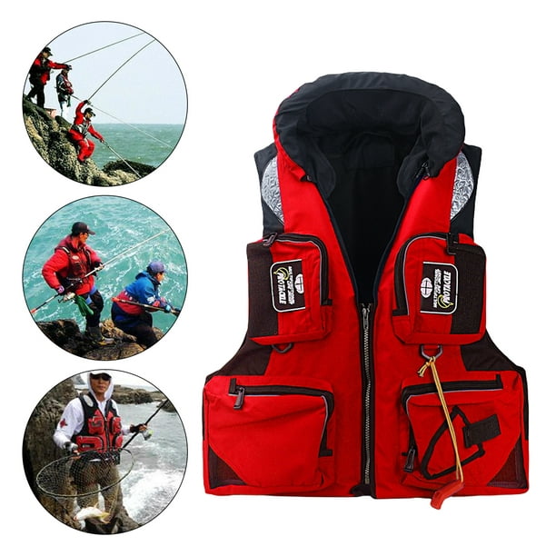Neinkie Life Vest Multi-pocket Detachable Large Buoyancy Bright Color  Abrasion-resistant Water Assist Comfortable Adults Sea Fishing Water Sports  Safety Life Jacket for Fishing 