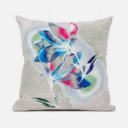 

Amrita Sen Designs 18 x 18 in. Waterflower Suede Blown & Closed Pillow - Pink Blue & White