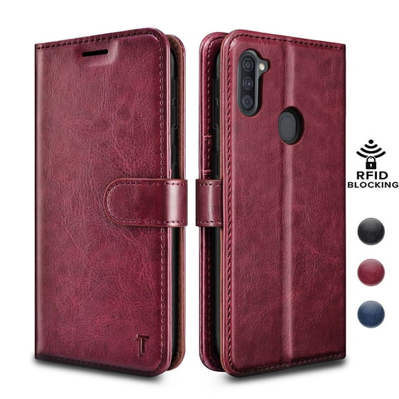 Galaxy A11 Case, Njjex Galaxy A11 Cases [3 Card Slot] [Kickstand] [Gift Box] Leather Folio Flip Wallet Case [RFID Blocking] for Samsung Galaxy A11 US Version 2020 6.4"- Red