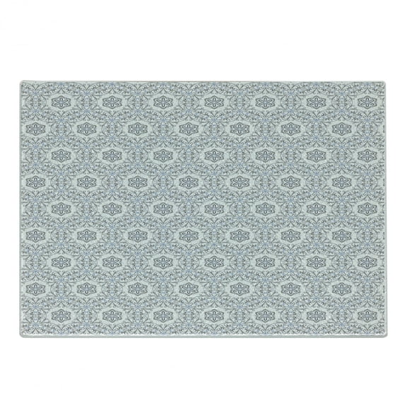 Floral Cutting Board, Scroll Style Pattern with Curled Leaf Motifs Abstract Modern Mosaic Tile, Decorative Tempered Glass Cutting and Serving Board, Small Size, Black Blue and White, by Ambesonne