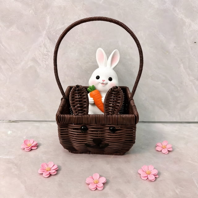 Dvkptbk Easter Basket with Handles, Imitation Rattan Bunny Easter Baskets with Cute Rabbit Ears, Easter Egg Hunt Bucket for Picnic Wedding Easter Decorations Gifts