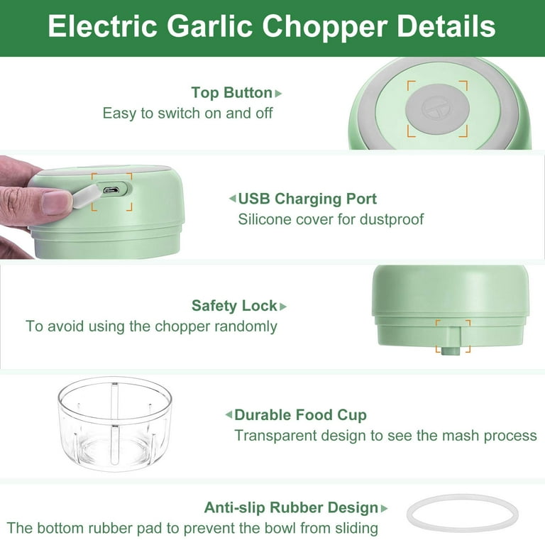 Rae Dunn Electric Mini Garlic Chopper,USB Rechargeable, Portable Cordless  Wireless Food Chopper,8 oz Small Food Processor for Chopping Garlic,  Ginger