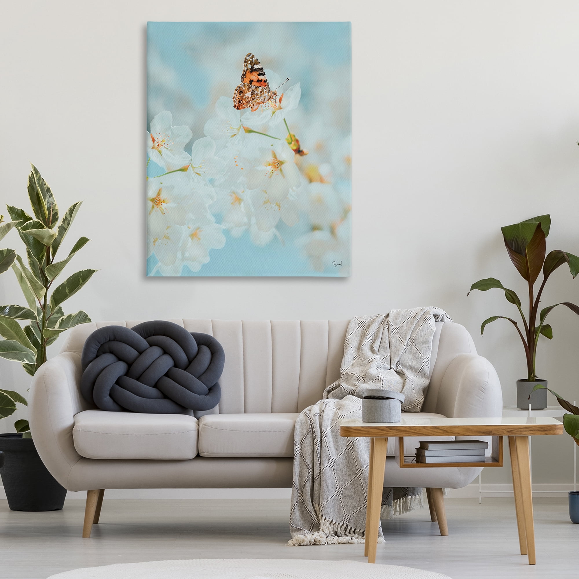 Stupell Industries Pale Blossoms & Butterfly Animals & Insects Photography Gallery Wrapped Canvas Art Print Wall Art, 36 x 48
