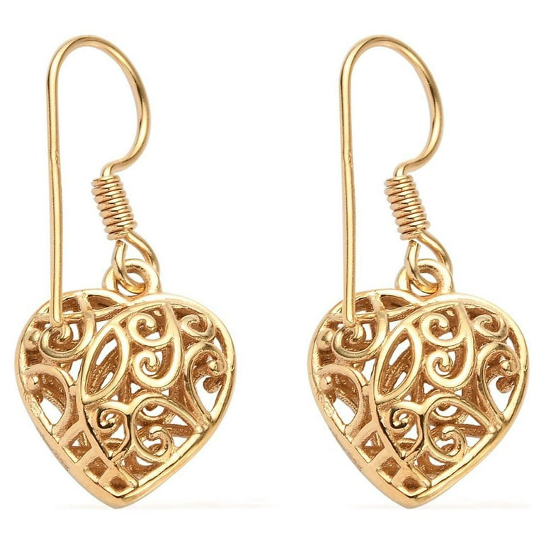 14K Yellow Gold Over Sterling Silver Heart and Flower Inspired Earring Lifter Push Backs , Shop LC