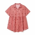 thumbnail image 3 of VBVC Women's and Women's Plus Button Down Shirt , Ladies' Short Sleeve Smock Tunic Top , Striped Babydoll Summer Flowy Blouse For Women, Red , S-5XL, 3 of 6