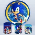 thumbnail image 2 of Fondo redondo de Sonic para decoración de fiesta de cumpleaños de niños, fondo de fotografía azul, cubierta cilíndrica para baby shower, accesorio de vinilo de poliéster, 2 of 4