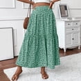 thumbnail image 6 of larppty Women's Summer Boho Skirt - High-Waist Ruffled Layered Floral Maxi Dress with Elastic Waist（Green， S）, 6 of 9