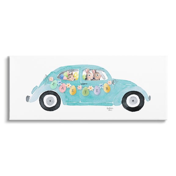 Stupell Industries Decorated Easter Car Bunnies Floral Pattern Banner Painting Gallery Wrapped Canvas Print Wall Art, Design by Heatherlee Chan