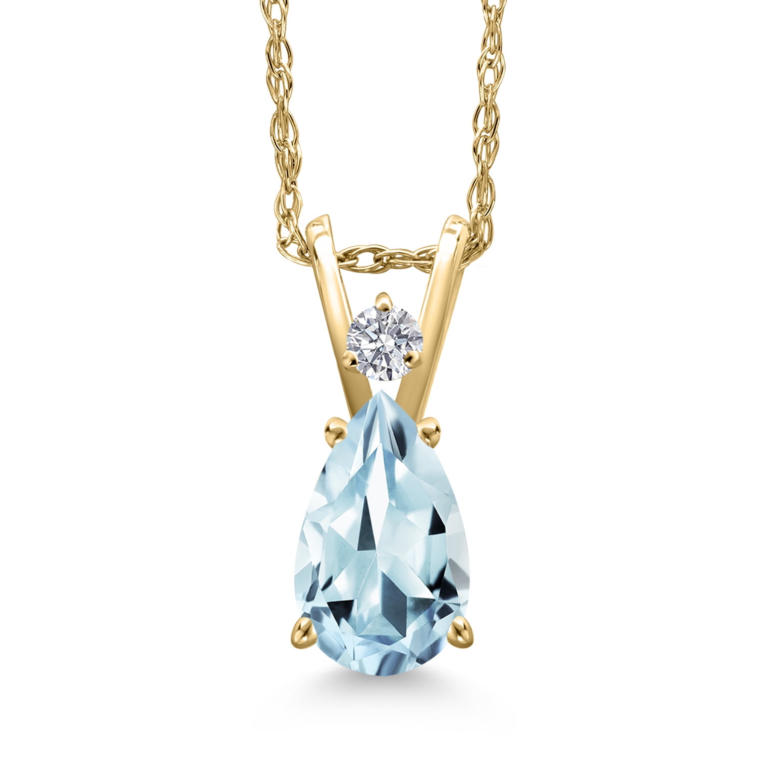 Gem Stone King 14K Yellow Gold Sky Blue Aquamarine and Lab Grown Diamond Pendant Necklace for Women | 0.78 Cttw | Gemstone March Birthstone | Pear Shape 8X5MM | With 18 inch Chain