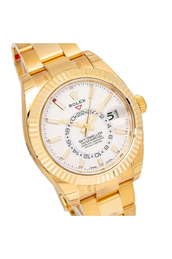 Pre-Owned Rolex Sky-Dweller 42MM 326938 White Dial Fluted Bezel 18K Yellow Gold Oyster Bracelet