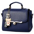 thumbnail image 1 of Women Lady Solid Color Handbag PU Shoulder Sling Square Bag (Dark Blue), 1 of 2