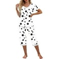 thumbnail image 5 of snilers Pajamas Set for Women Short Sleeve Tees Capri Pants 2 Piece Loungewear Sets Summer Outfits Polka Dots Lounge Set Soft Sleepwear, 5 of 9