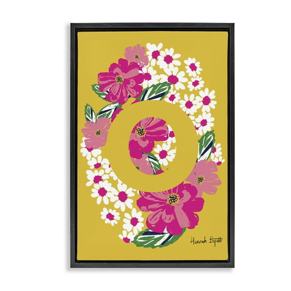 Stupell Industries Floral Bloom Letter O Botanical & Floral Painting Black Floater Framed Art Print Wall Art, 17 x 25