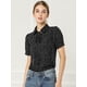 thumbnail image 3 of Blusa de Gasa con Cuello Peter Pan y Manga Corta con lunares Allegra K Negro XL, 3 of 6