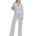 thumbnail image 3 of Womens 2 Piece Outfits, Pullover Loose Stand Collar Fall Winter Oversize Sport Gym Vacation Travel Casual Comfortable Lounge Sweatshirt with Wide Leg Pants Sweatsuit Sets with Thumb Hole, 3 of 8