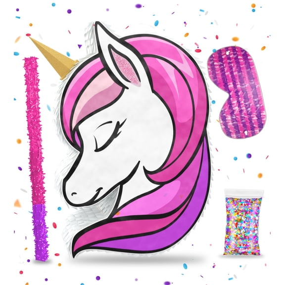 Jergrim Unicorn Piñata 4-Piece Set for Birthday Parties, Unicorn Theme Decor, Party Fun
