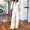 White, variant on Women Lounge Sets 2 Piece Cotton Linen Outfits Summer Casual Long Sleeve V Neck Pullover Top Wide Leg Pants Matching Sets Trendy Clothes Going Out Suits for Womens Black L