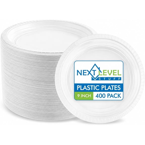 White Disposable Plastic Plates, 400 Count, Heavy Duty Dinner Plates for Parties, Events, and Everyday Use