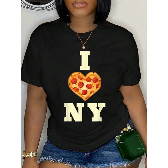 Cotton New York City Pizza Love Gift Big Apple State Souvenir T-Shirt Women's Graphic Tee Casual Tops