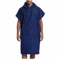 thumbnail image 2 of Mifsaly Mens Hooded Towel Poncho Robe Solid Quick Dry Absorbent Changing Robe Lightweight Surf Swim Bathrobe for Swimming Surfing Beach Navy,Free Size, 2 of 6