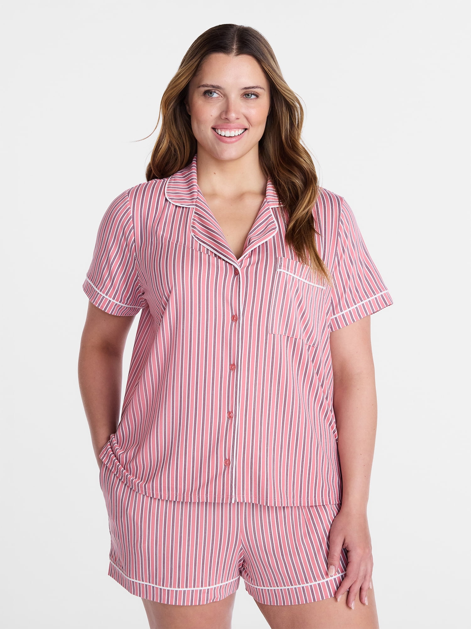 Joyspun Women's Dreamy Soft Collection Notch Collar Top and Shorts Pajama Set, 2-Piece, Sizes XS-3X