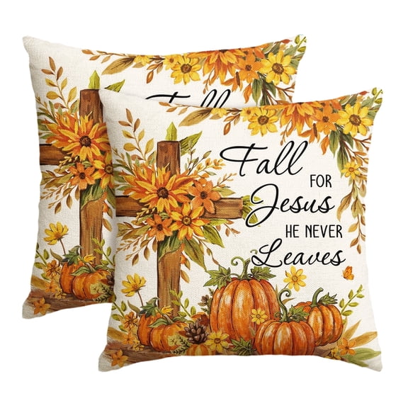 Sm:)e Cross Pumpkin Fall Pillow Covers 18x18 Inch Set of 2, Cushion Covers for Sofa Seasonal Home Decor