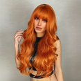 thumbnail image 5 of Peluca naranja ondulada larga con flequillo para disfraz de mujer peluca completa sintética para fiesta de cosplay uso diario, 5 of 5