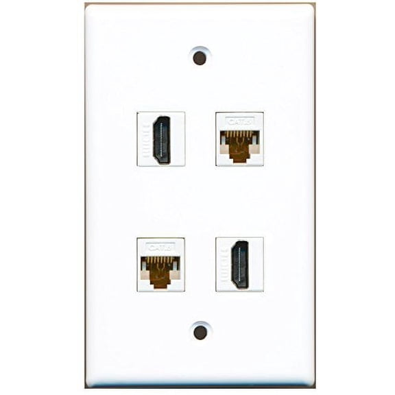 RiteAV - 2 Port HDMI 2 Port Cat6 Ethernet White Wall Plate