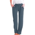 thumbnail image 2 of Bovemsi Casual Pants for Women Womens Daily Elastic Waist Straight Solid Color Loose Long Corduroy Trousers Beach Trousers with Pockets, 2 of 9