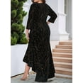 thumbnail image 4 of Plus Size Dresses for Women 3/4 Sleeves Mermaid High Low Hem Maxi Velvet Formal Dress Black XL, 4 of 7