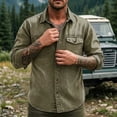 thumbnail image 7 of Josdec Button Down Shirt for Men Vintage Acid Wash Workwear, Turndown Collar Dual Chest Pocket Long Sleeve Utility Casual Shacket Jacket M-XXXL, 7 of 7