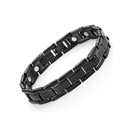 Elegant Mens Black Bracelet 316L Stainless Steel with Titanium Elements, Magnetic