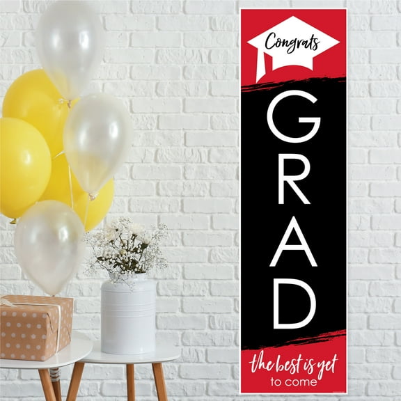 Big Dot of Happiness Red Graduation Party Door Decoration - Vertical Banner