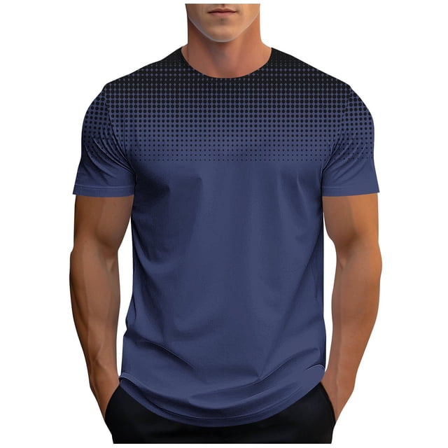 FRSASU Men's Summer Shirts Casual Short Sleeve Crewneck Tops Stylish Gradient Color Athletic Comfort Basic T-Shirt Navy