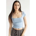 thumbnail image 3 of Ragstock Blue Ruched Side Square Neck Tee, 3 of 4