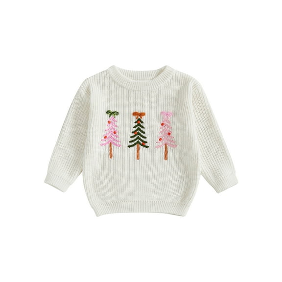 Rovasas Baby Girl Christmas Sweater, Long Sleeve Crew Neck Tree Pullover
