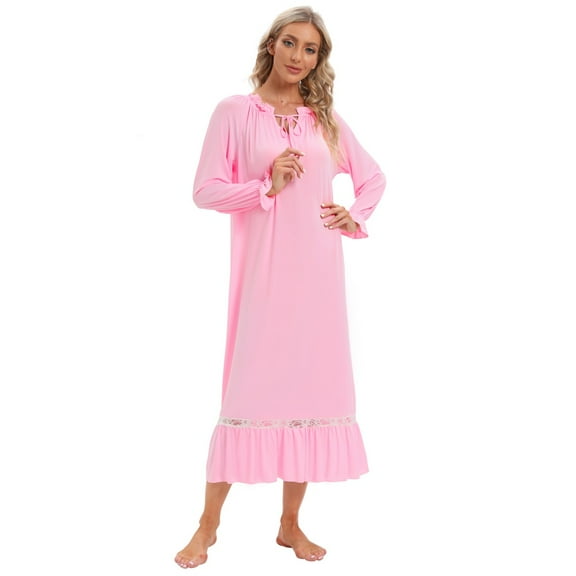 Newway Women's Nightdress Breathable Classic Multi-color Optional Long Sleeve Nightdress over The Knee Nightdress Pregnant Women can wear