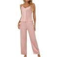 thumbnail image 2 of Pajama Sets for Women Oversized Solid Color Lace Silk Pajamas Leisure Collared Sleeveless Sleepwear Womens Summer Pajamas, 2 of 7