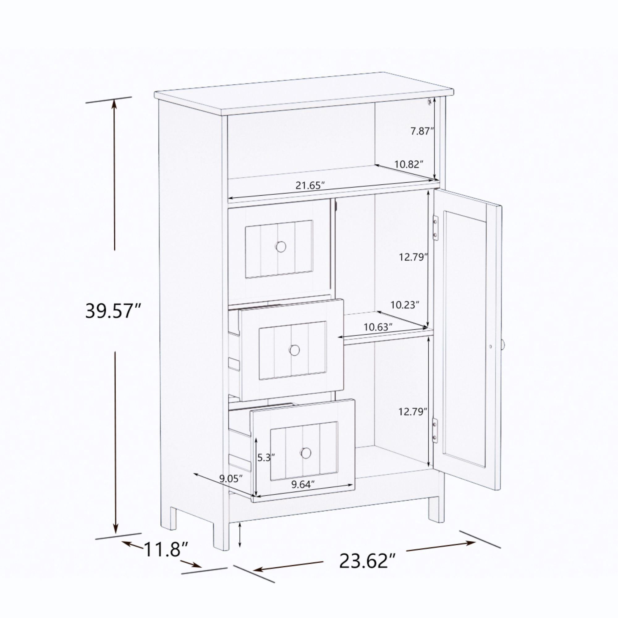 Aukfa Bathroom Storage Cabinet with 3 Drawers and Door -White