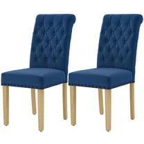 Foredo Fabric Dining Chairs Set of 2, Linen Upholstered Dining Chair with Tufted Back and Solid Wood Legs, Parsons Chair for Living Dining Room, Blue