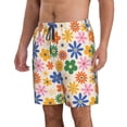 thumbnail image 3 of KLL Groovy Daisy Flowers Men's Casual Summer Beach Shorts Hawaiian Shorts with Pockets-Small, 3 of 6