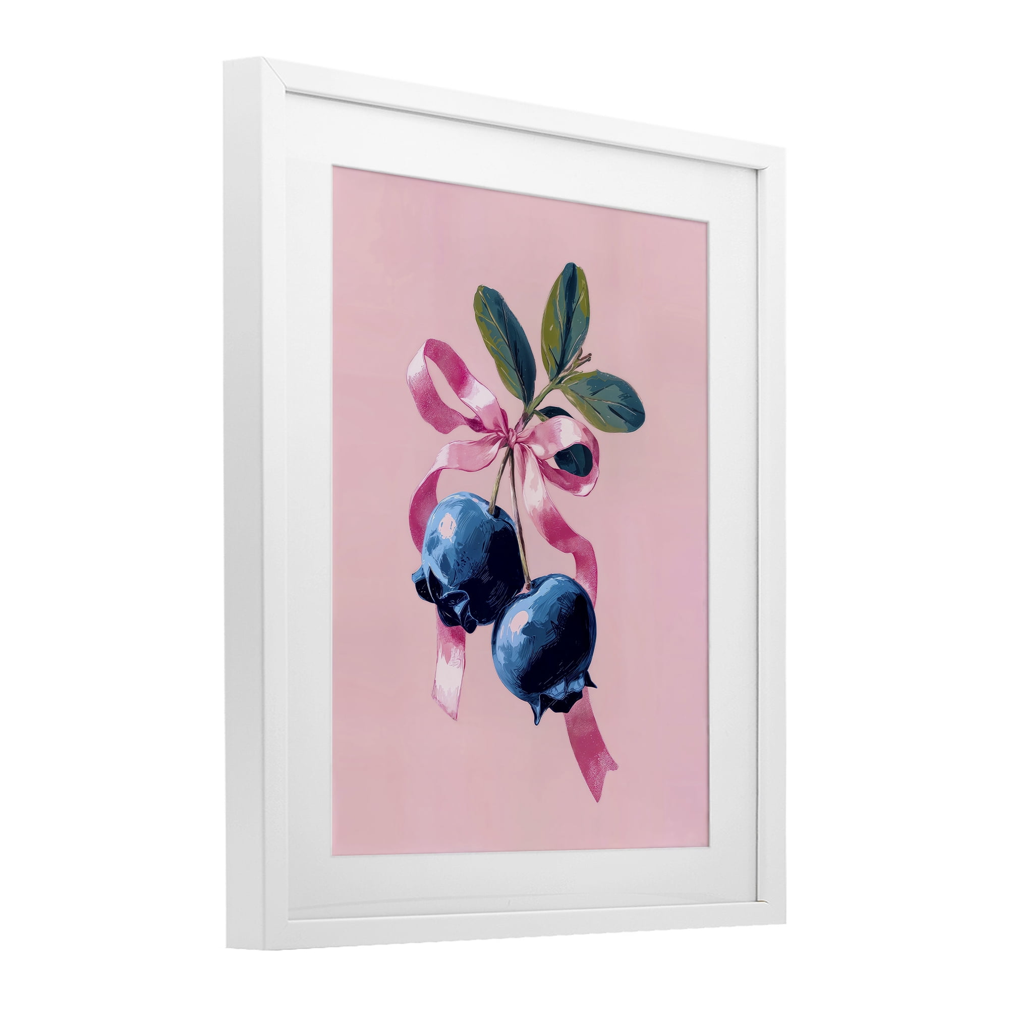 Stupell Industries Blueberry Branch with Pink Bow White Framed Print Under Glass, design by Imagine It Images