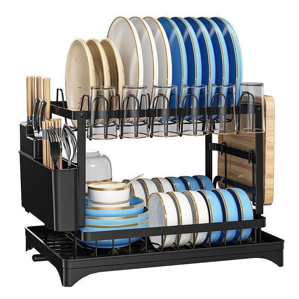 Escurridor de platos multiusos para encimera de cocina Negro