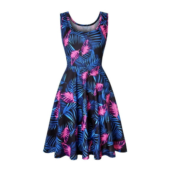 IROINNID A-Line Dress For Women Fashion Sleeveless Printed Skinny Dress Long Dress V-Neck Knee-Length Dress