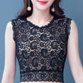 thumbnail image 6 of Women Paisley Floral Lace Sleeveless Detachable Collar Crewneck Half Shirt Blouse Scalloped Trim Slim Fitted Dickey Layering Pullover Crop Top, 6 of 19
