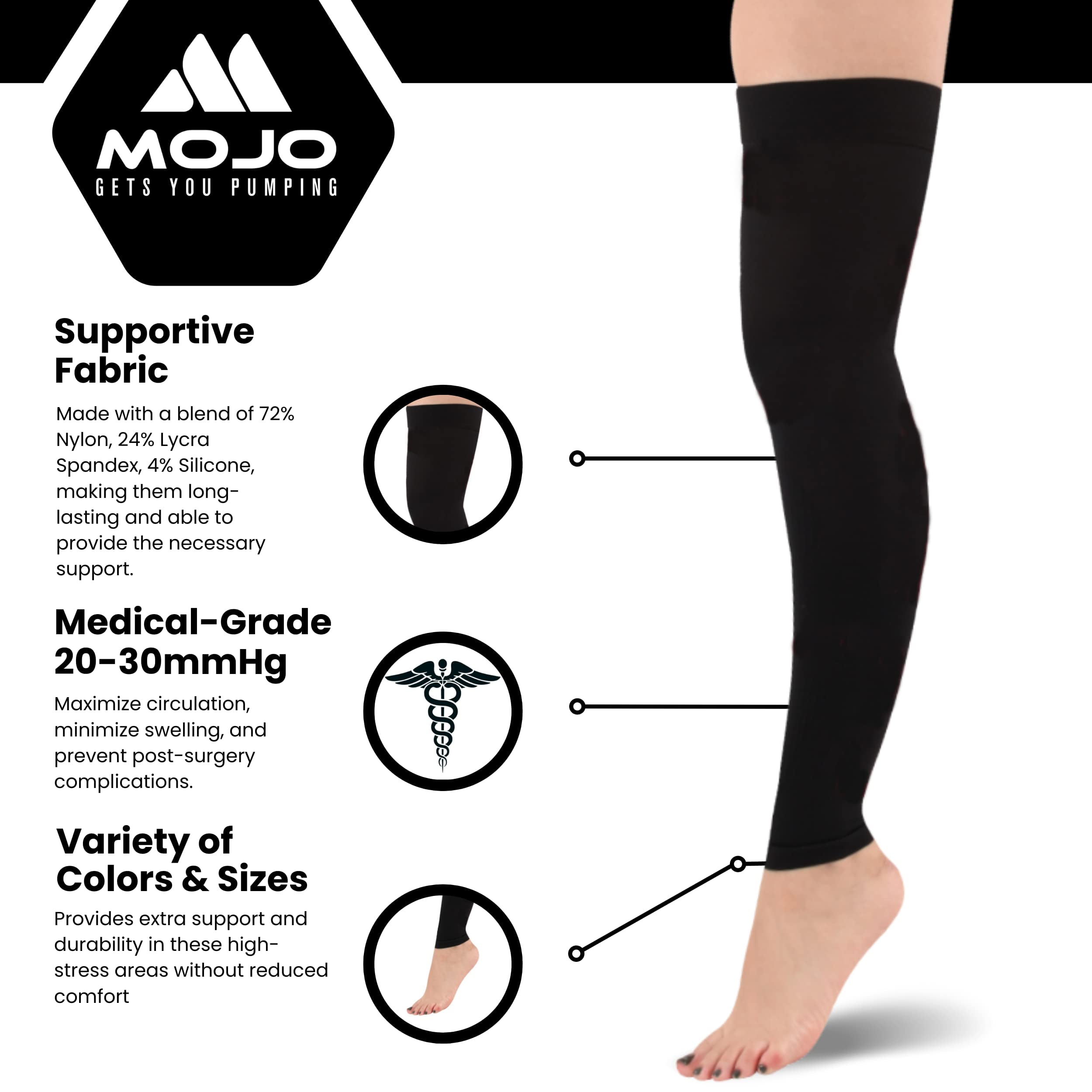 Men and Womens Footless Compression Thigh High 20-30mmHg for Travel - Black, XL