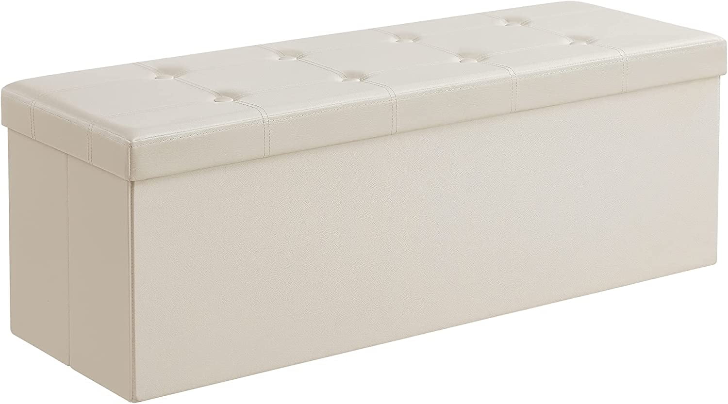 SONGMICS 43" Storage Ottoman Bench Leather Ottoman with Storage Hold up to 660lb Footstools for Bedroom Beige